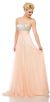 Jeweled Mesh Top Floor Length Formal Prom Dress in Peach